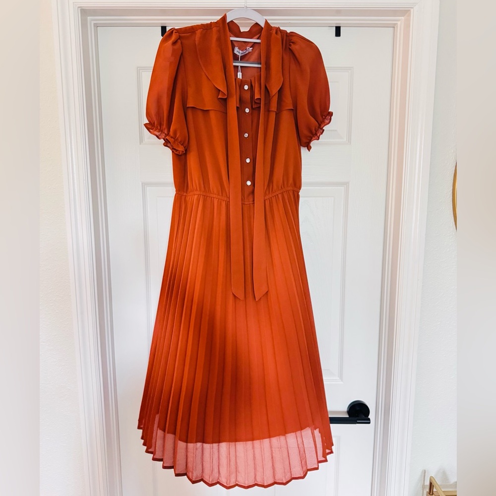 Elegant Orange Pleated Dress